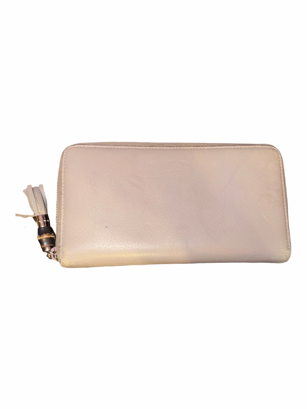 Gucci Bamboo Tassel Leather Zip-Around Organizer Wallet Beige / Grey